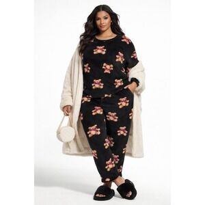 Joyspun Womens‎ 3X Black Fuzzy Plush Teddy Bear Pajama Top Long Sleeve